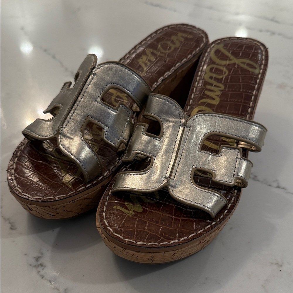 Sam Edelman Bay slide sandals in metallic gold leather Size 7